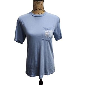 Southern Fried Cotton TShirt Women Size Small Blue Crew Neck Graphic Print Retro